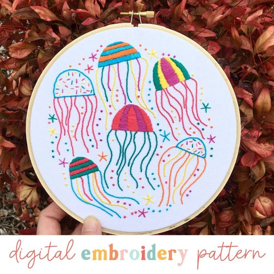 Electric Jellyfish Digital Embroidery PDF Pattern