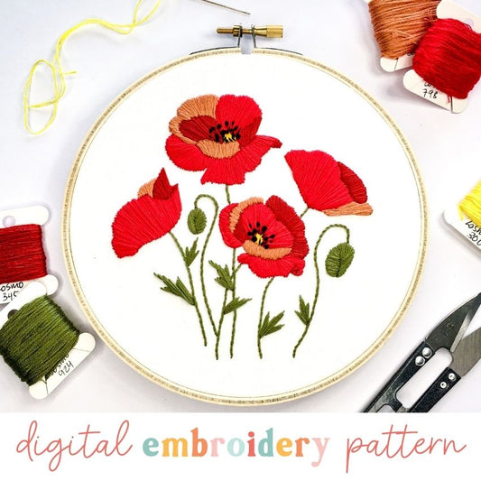 Poppies Digital Embroidery PDF Pattern